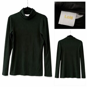 🐢 Lolë Ribbed Turtleneck Long Sleeve Top – Dark Green – Size L